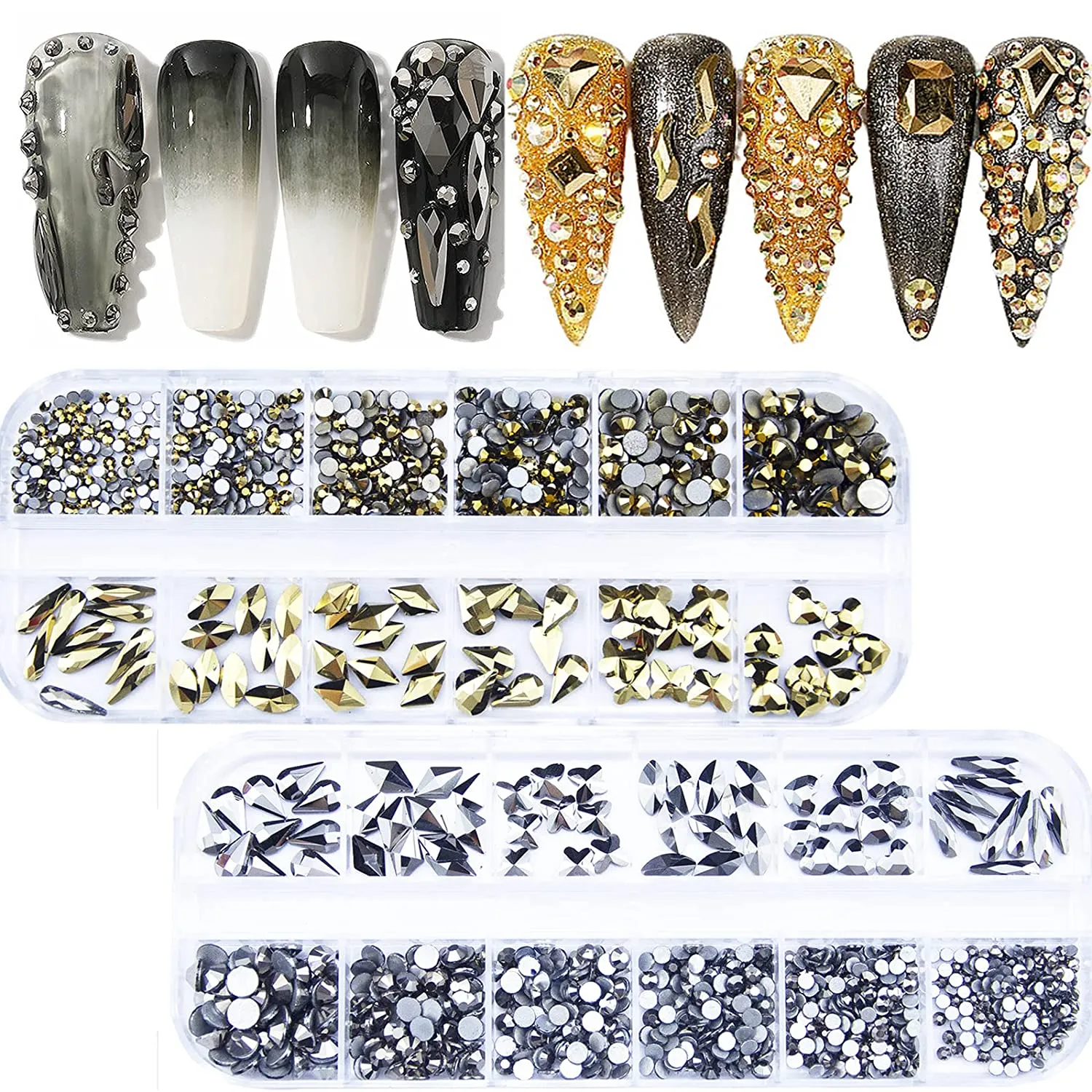 1720Pcs Royal Blue Lake Blue Nail Rhinestones Crystals Glass Gems Stones Royal Blue Multi Shapes Sizes Round Beads Flatback Gems Crystals Rhinestones for Nail DIY Crafts Clothes Shoes Jewelry