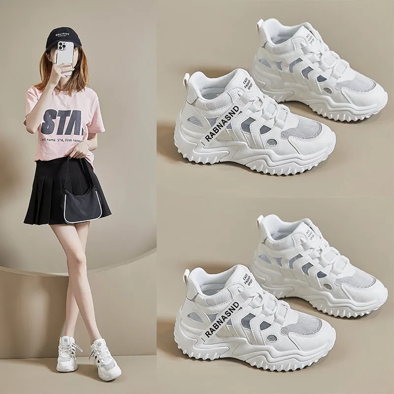 2025  Korean version of the new dad shoes women  summer hollow breathable student sports shoes casual shoes thick sole heightening Z307