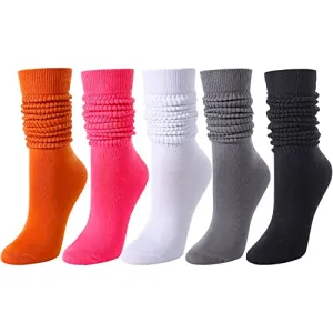 5 Pairs Fashion Vintage 80s Gifts, 90s Gifts, Fun Cute Colorful Slouch Socks for Women Girls, Extra Tall Heavy Socks, Scrunch Socks Women
