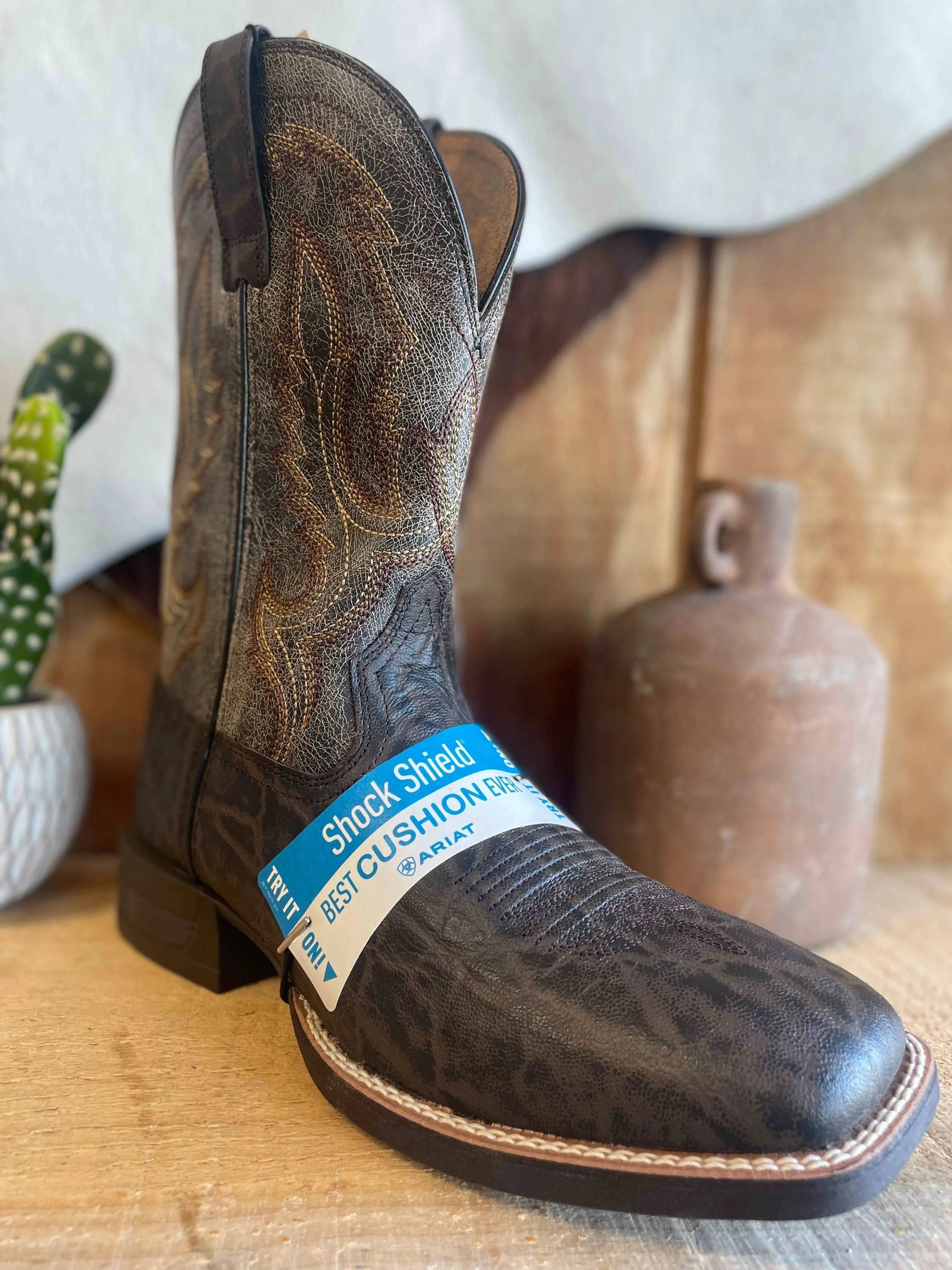Ariat Mens Steadfast Chocolate Elephant Print-Crinkled Grey