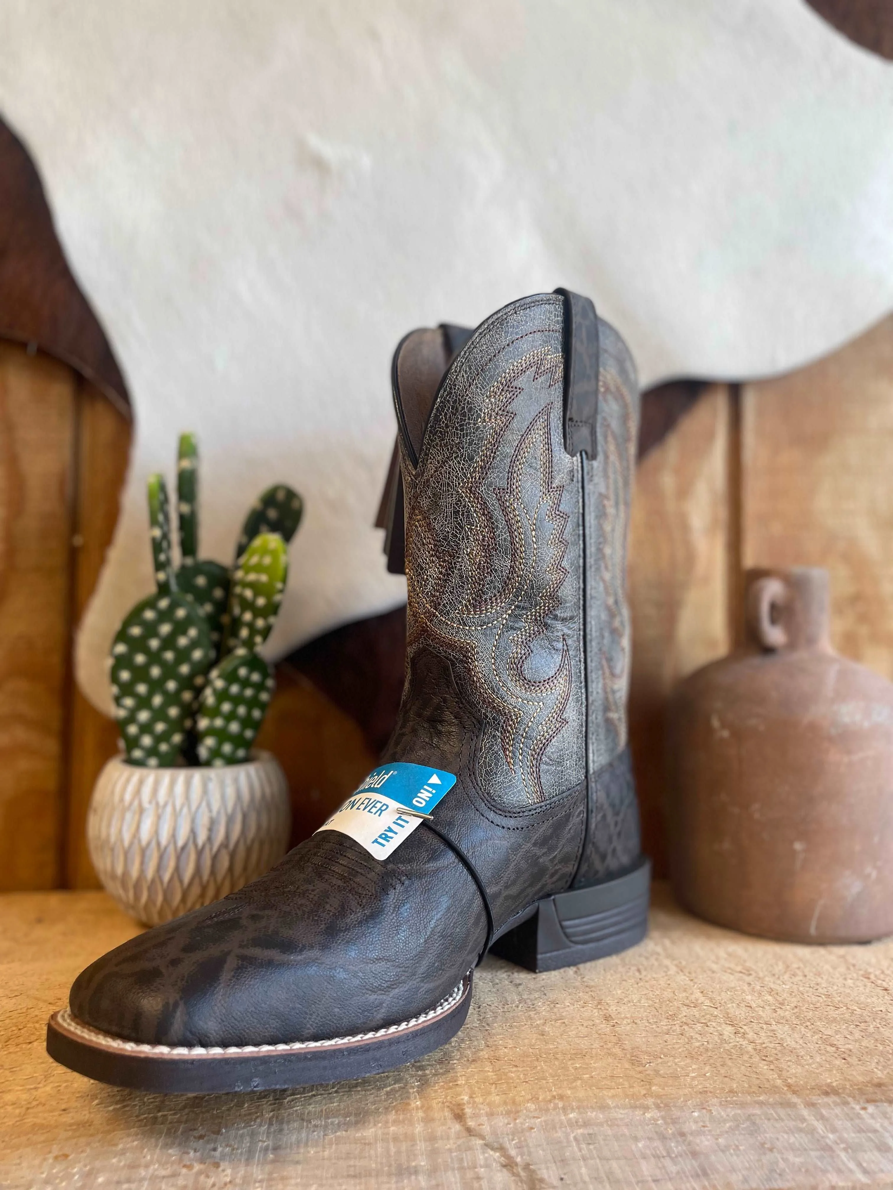 Ariat Mens Steadfast Chocolate Elephant Print-Crinkled Grey