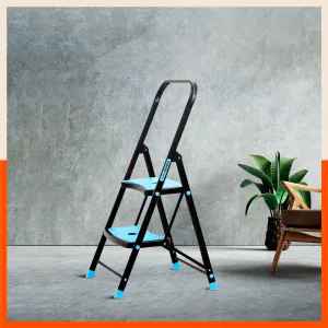 Bathla Boost Rhino 2-Step Foldable Steel Ladder for Home (Black   Blue)