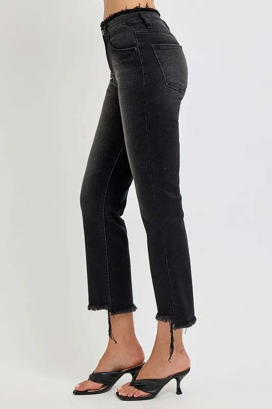 Black Raw Hem Cropped Flare Jeans