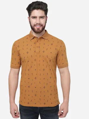 Brown Printed Slim Fit Polo T-Shirt | JadeBlue