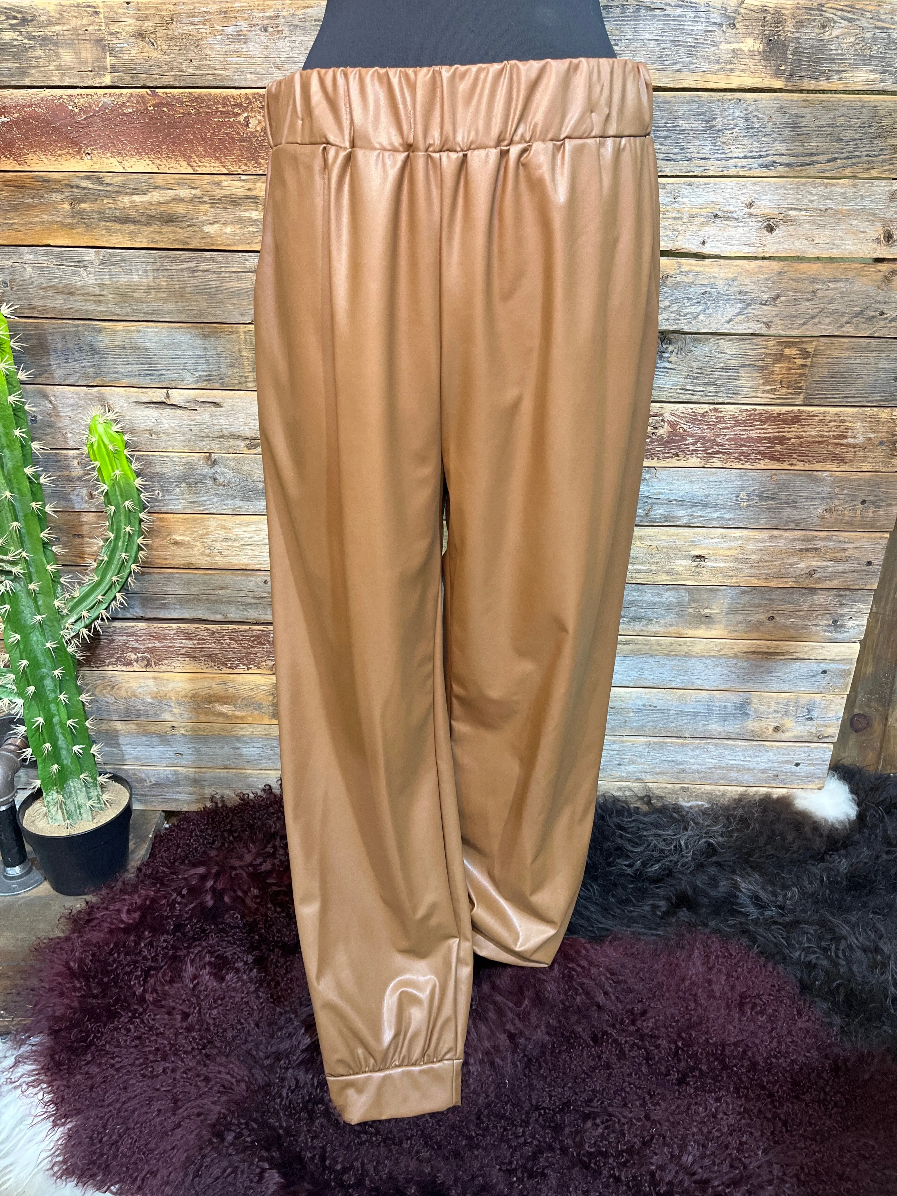 Casey Faux Leather Elastic Waist Drawsting Jogger Pants