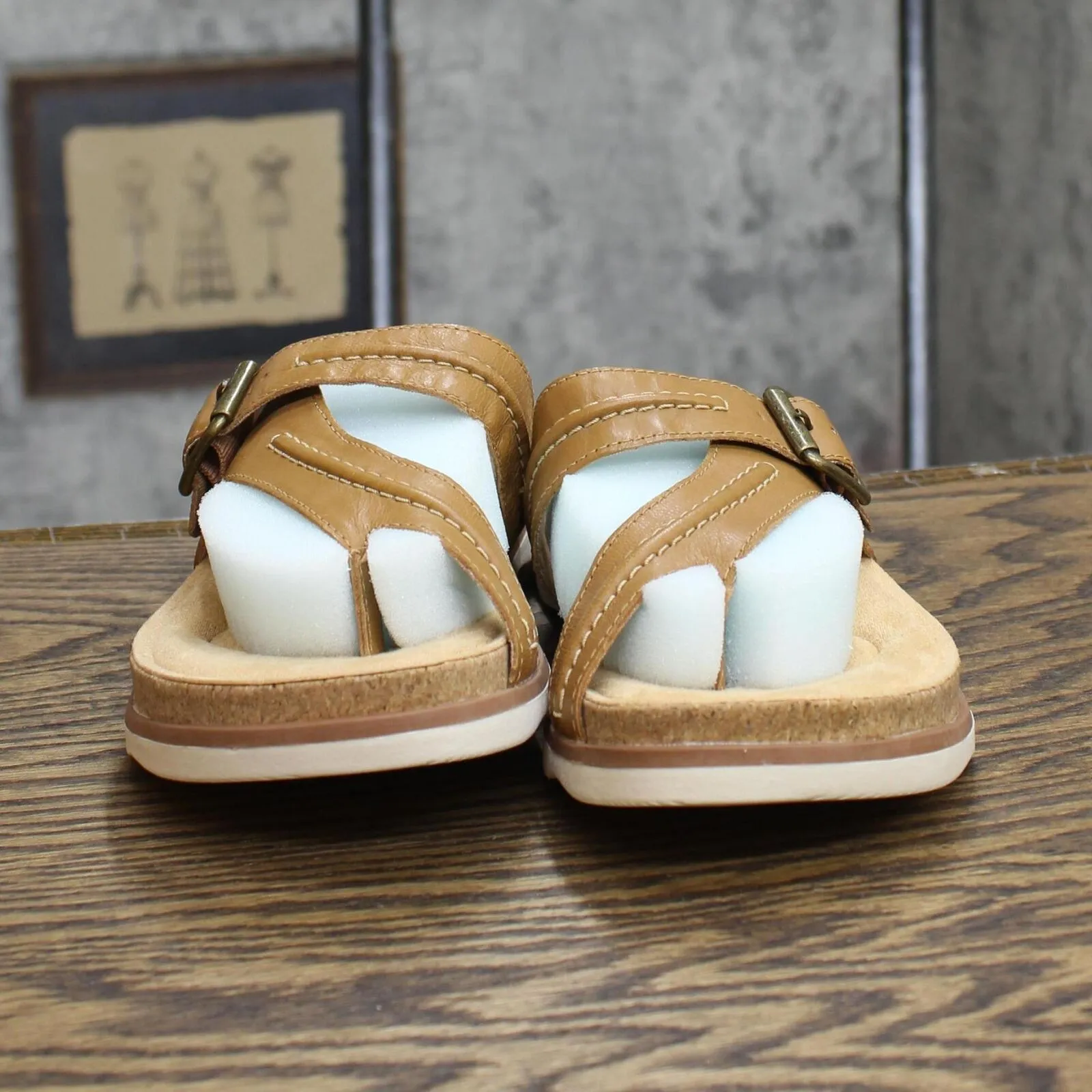 Clarks Women's Collection Brynn Madi Sandal Shoes Light Tan Leather Brown 6W