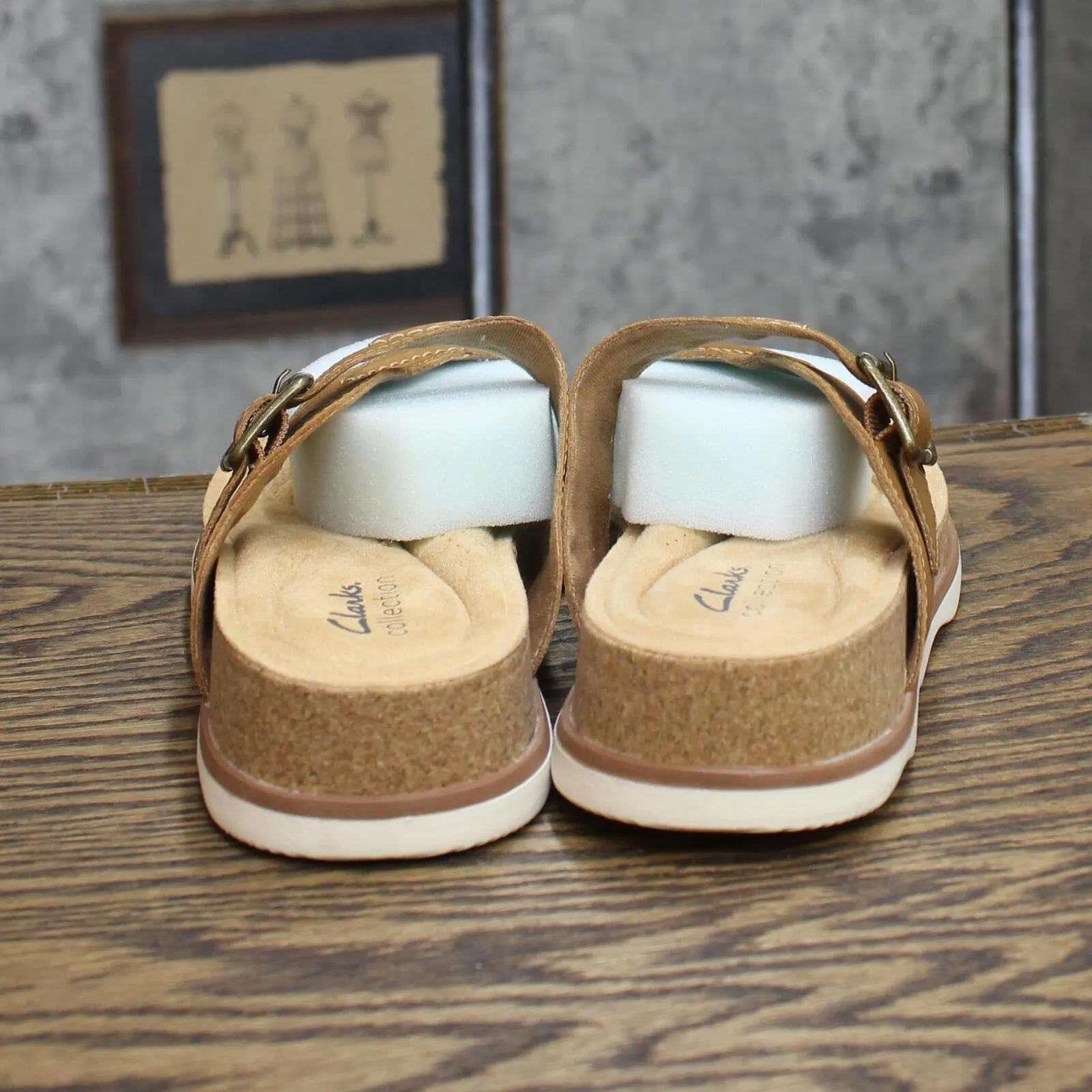 Clarks Women's Collection Brynn Madi Sandal Shoes Light Tan Leather Brown 6W