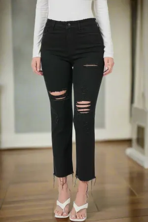 Distressed Raw Hem Cropped Jeans