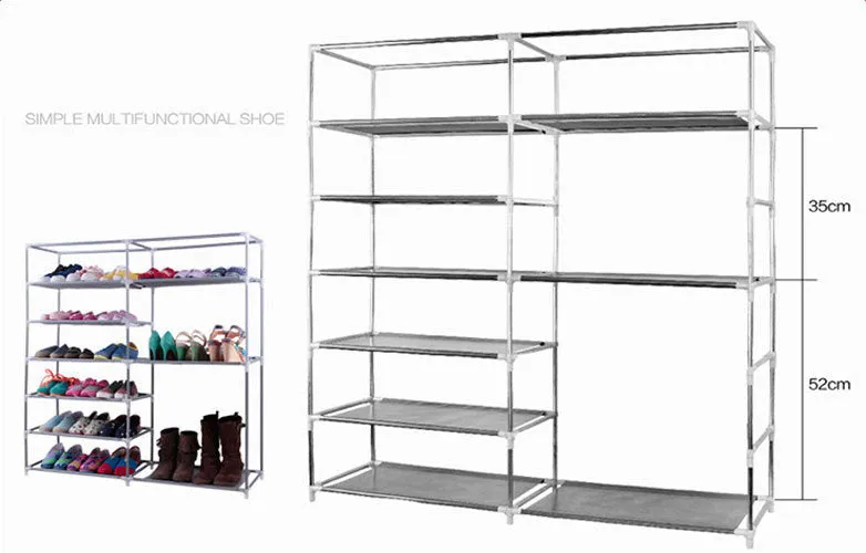 Double Rows Home Shoe Rack Shelf Storage Closet Organizer Cabinet Portable Cover Wine Red