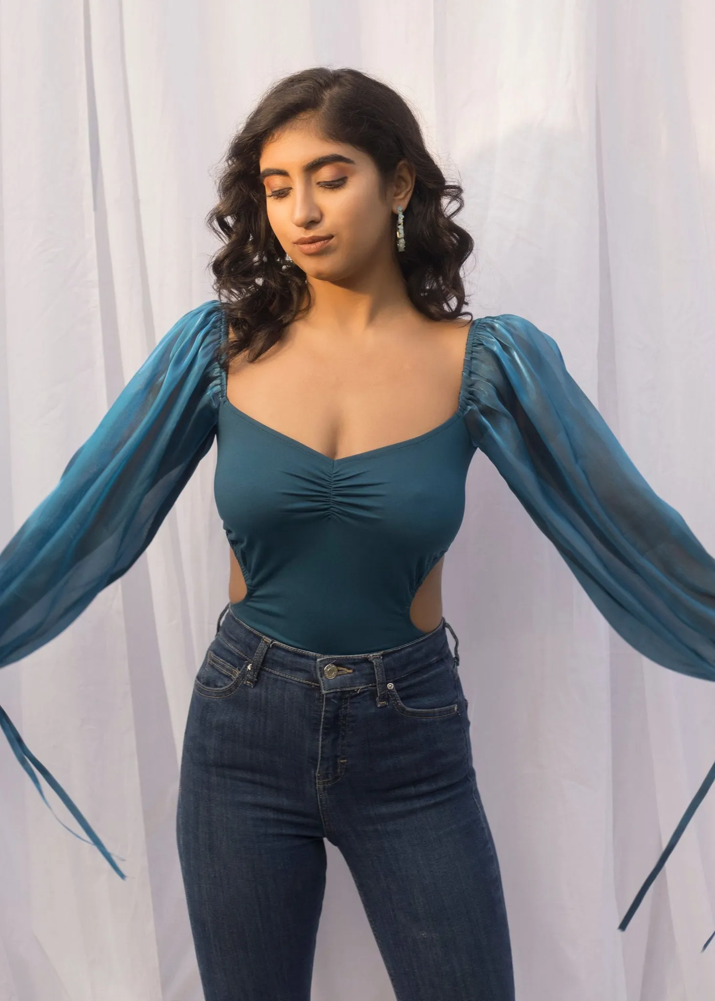 Eliza Teal Organza Bodysuit