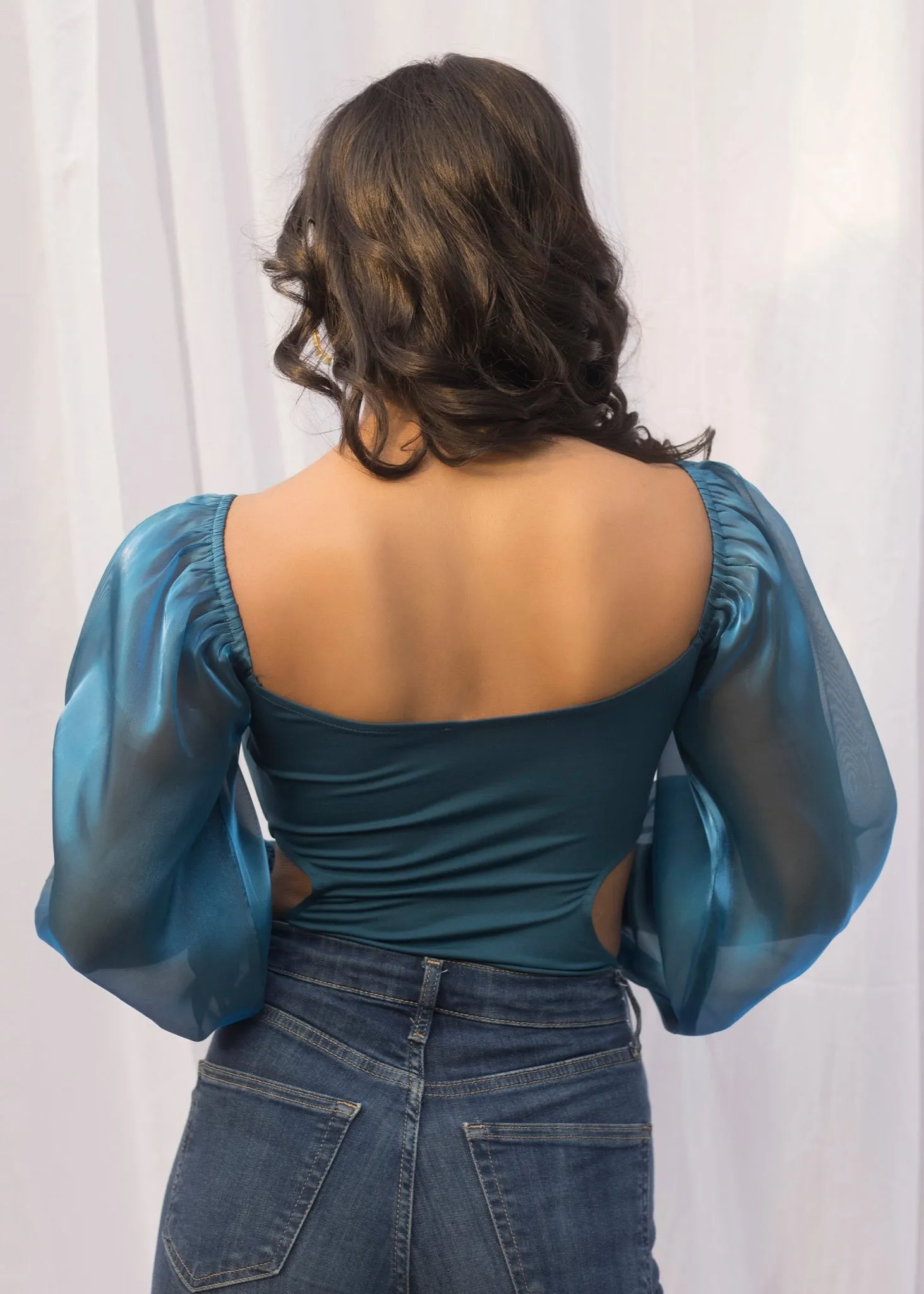 Eliza Teal Organza Bodysuit
