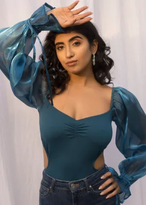 Eliza Teal Organza Bodysuit