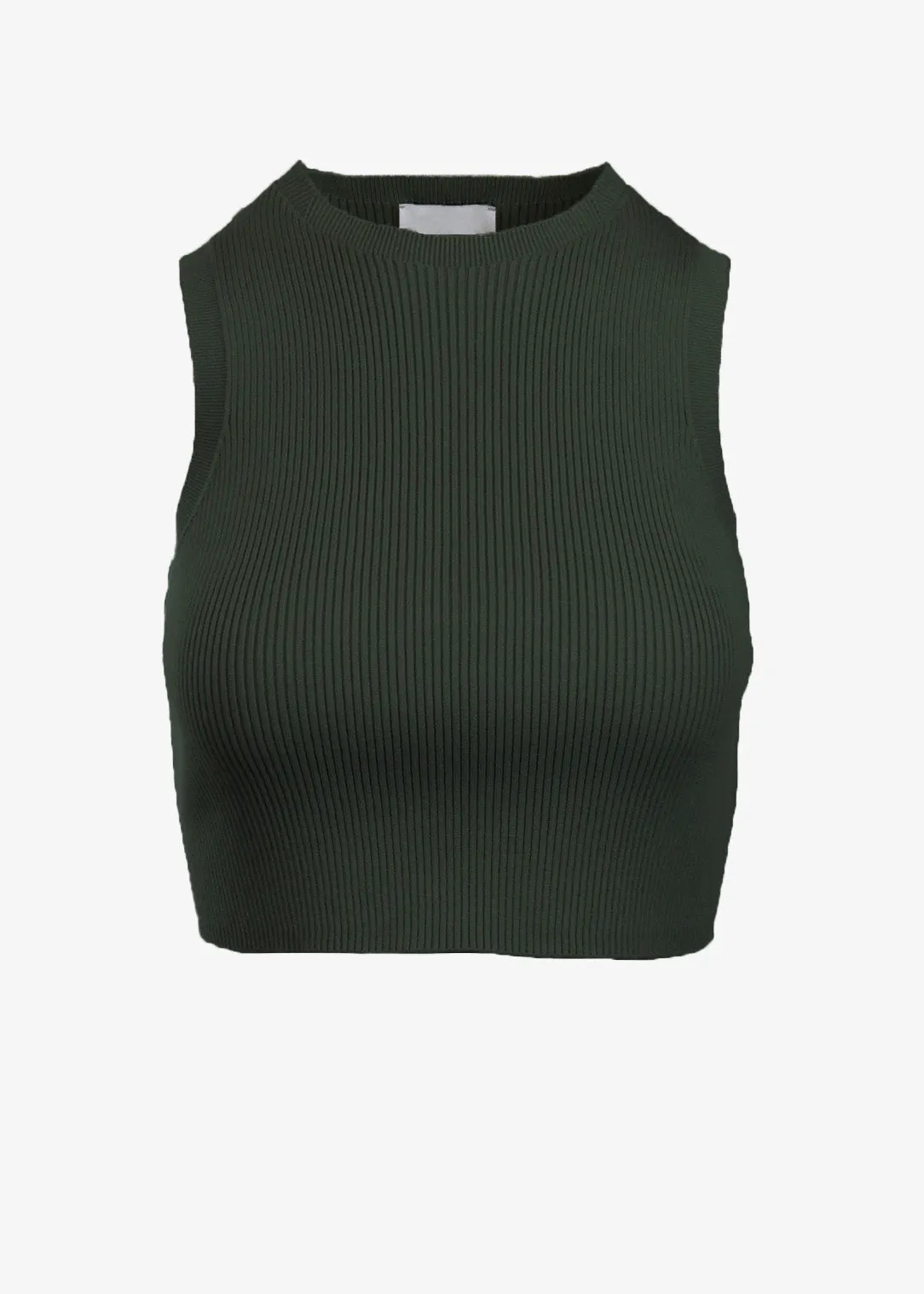 EMMA RIBBED CROP TANK - LODEN GREEN