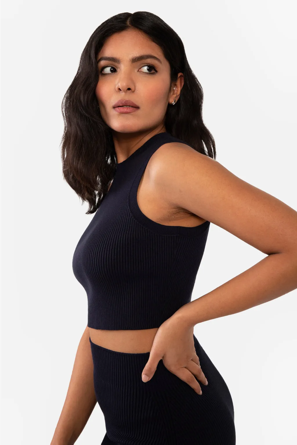 EMMA RIBBED CROP TANK - PEACH