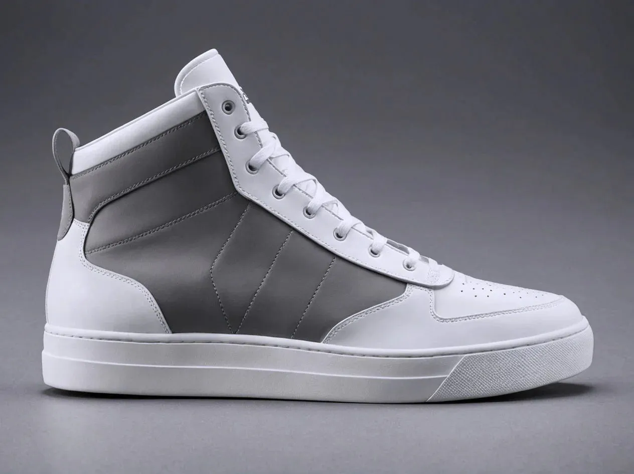 Grey & White Leather Sprint Lace-Up Sneakers with White Sole - Sneakers Shoes