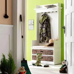 Halifax White Painted Coat Rack Bench with Seat and Baskets