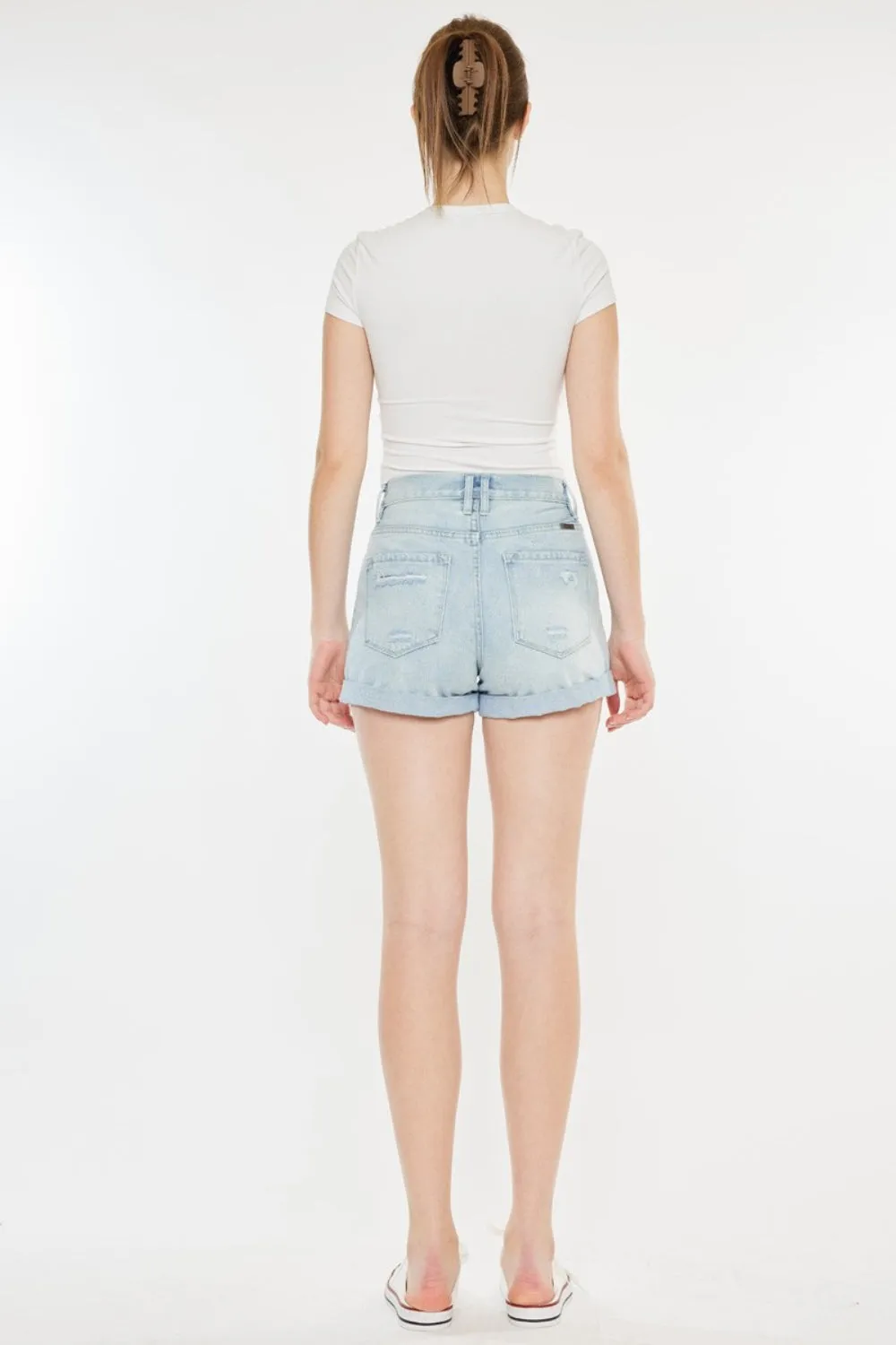 Hazel Blues® |  Kancan High Rise Repaired Mom Denim Shorts
