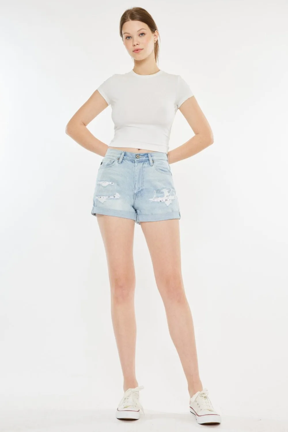Hazel Blues® |  Kancan High Rise Repaired Mom Denim Shorts