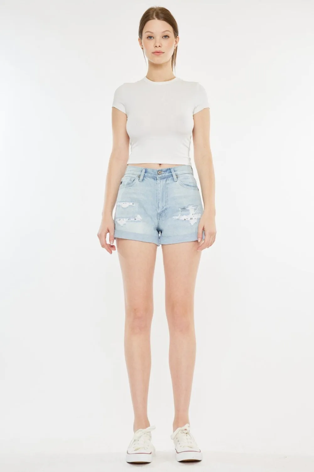 Hazel Blues® |  Kancan High Rise Repaired Mom Denim Shorts