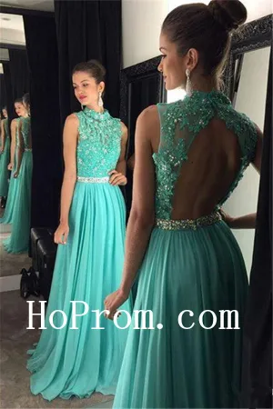 High Neck Prom Dresses,Mint Prom Dress,Backless Evening Dress