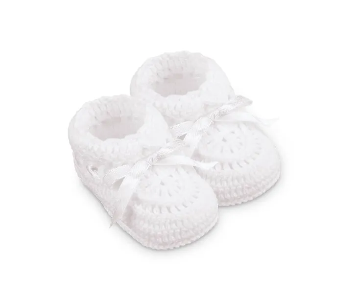 Jefferies Socks Hand Crochet Ribbon Bootie 1 Pair - White