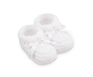 Jefferies Socks Hand Crochet Ribbon Bootie 1 Pair - White