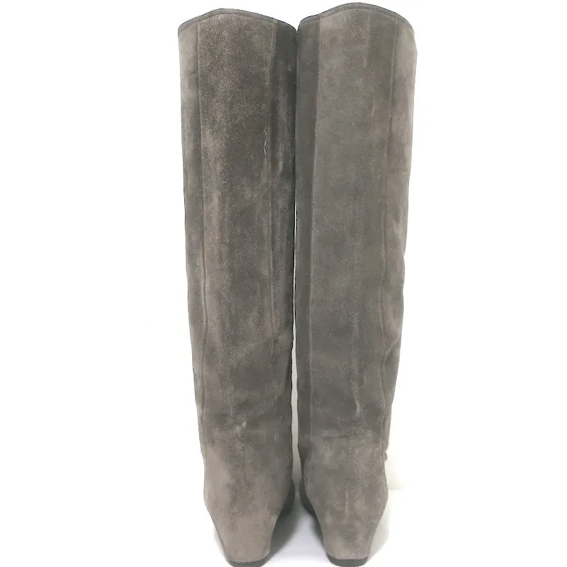 Lanvin Knee High Hidden Wedge Boots Gray Suede Size 39