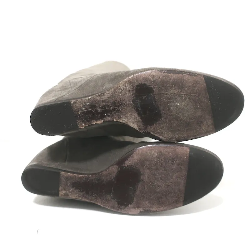 Lanvin Knee High Hidden Wedge Boots Gray Suede Size 39