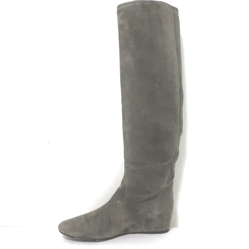 Lanvin Knee High Hidden Wedge Boots Gray Suede Size 39