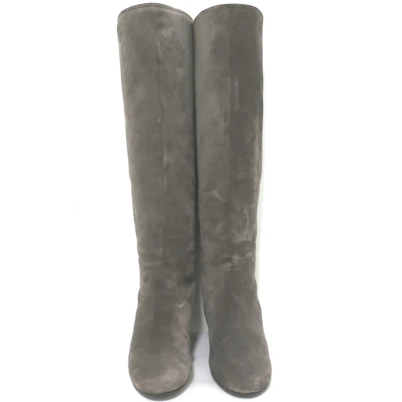 Lanvin Knee High Hidden Wedge Boots Gray Suede Size 39