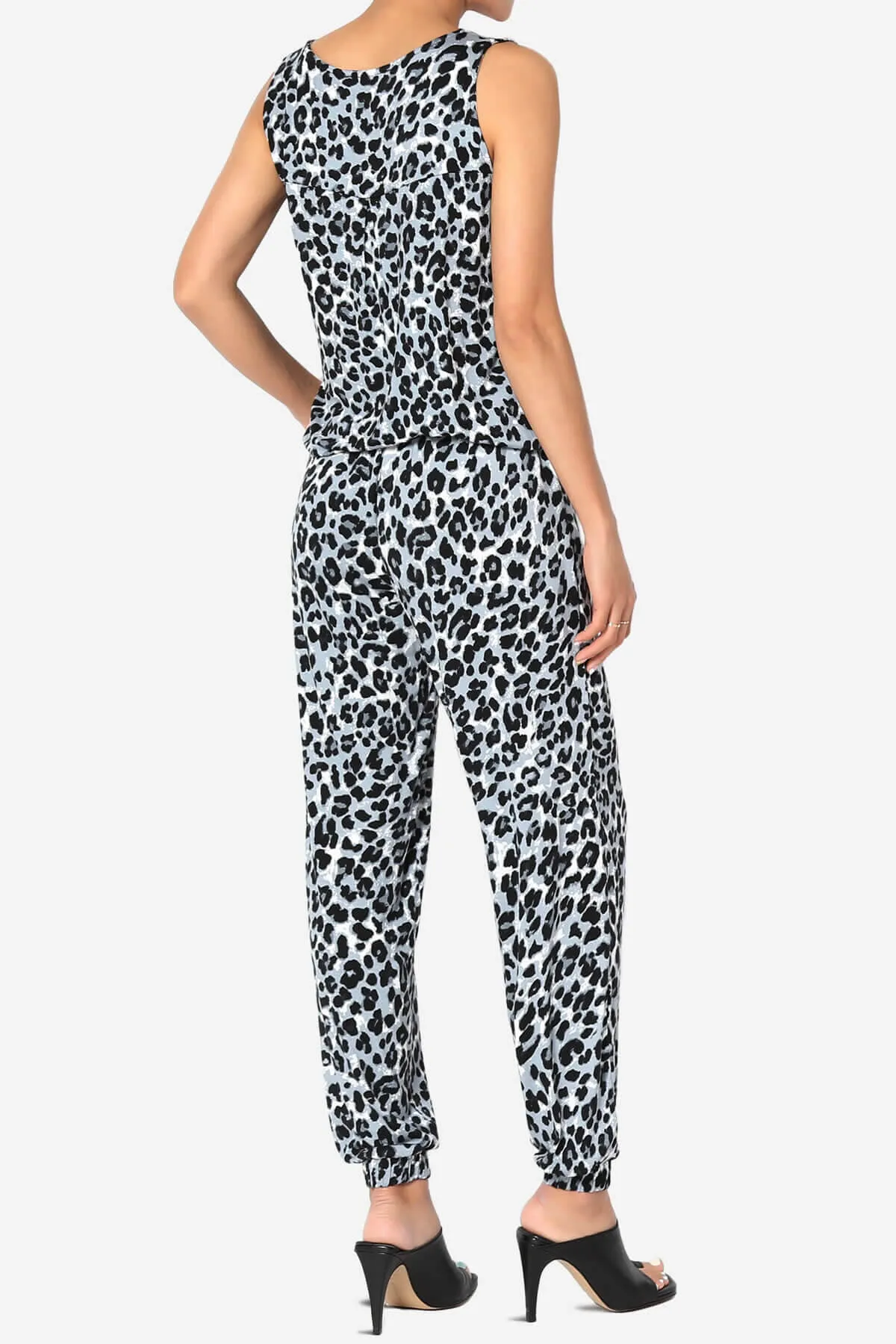 Leopard Print Button Scoop Neck Tank Harem Jumpsuit