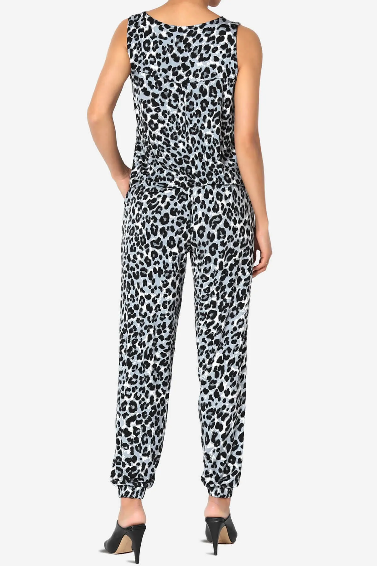Leopard Print Button Scoop Neck Tank Harem Jumpsuit