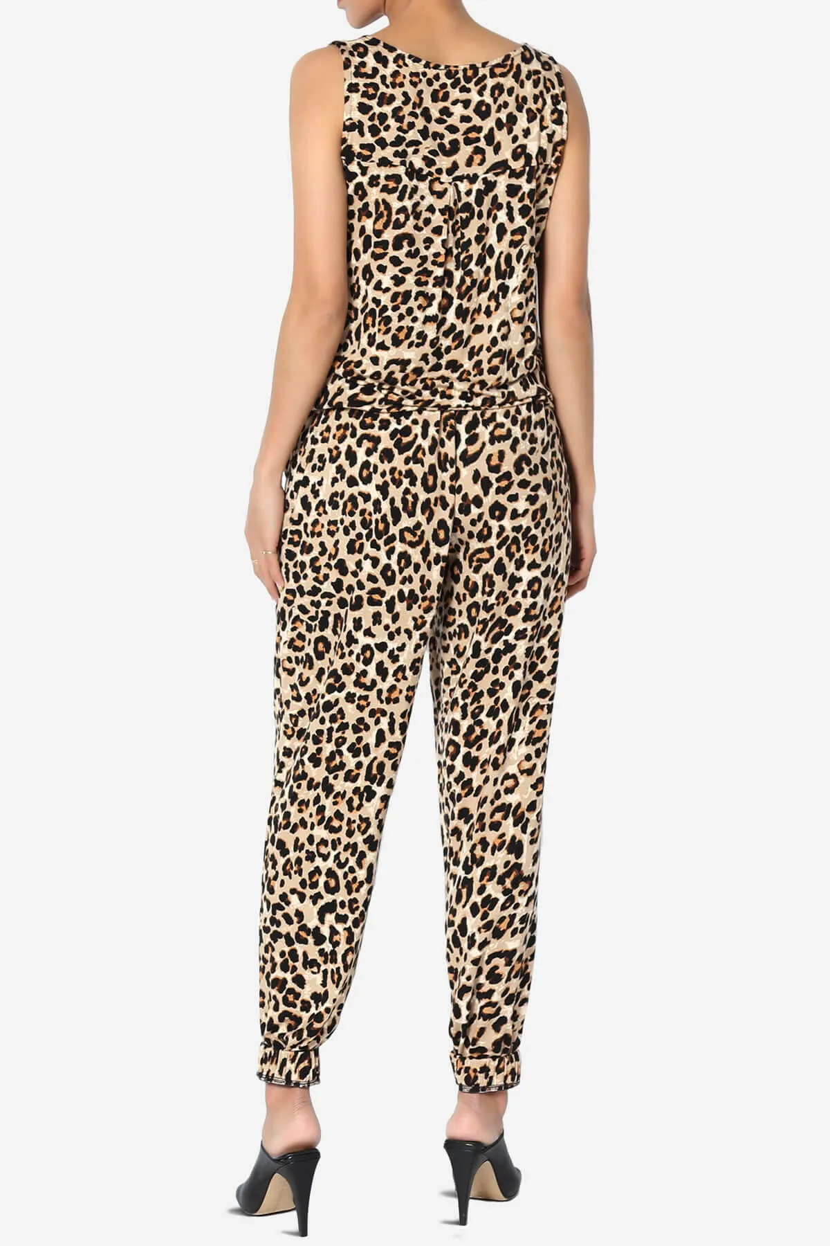 Leopard Print Button Scoop Neck Tank Harem Jumpsuit