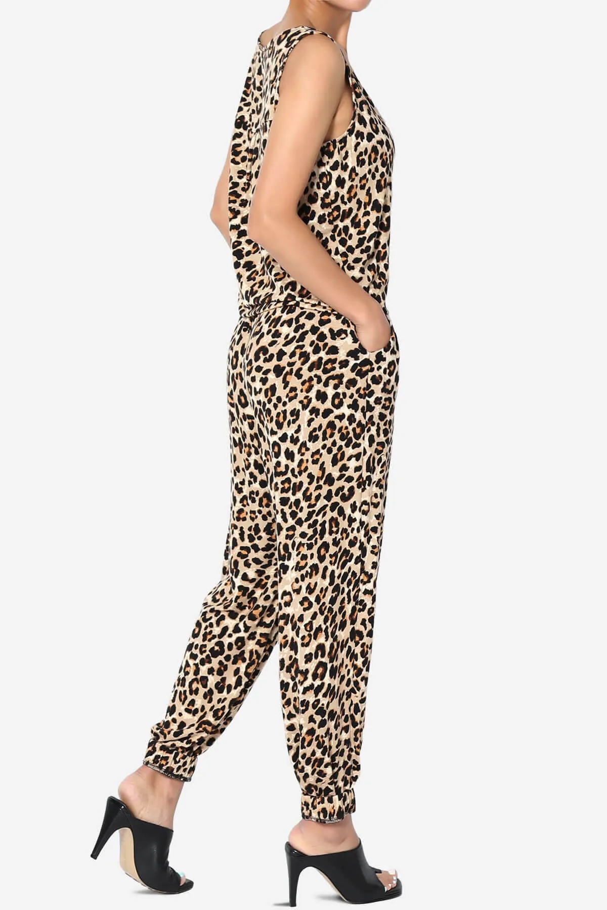 Leopard Print Button Scoop Neck Tank Harem Jumpsuit