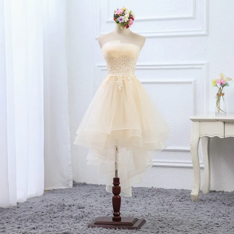 Light Champagne High Low Tulle Layers Homecoming Dress, Cute Short Prom Dress