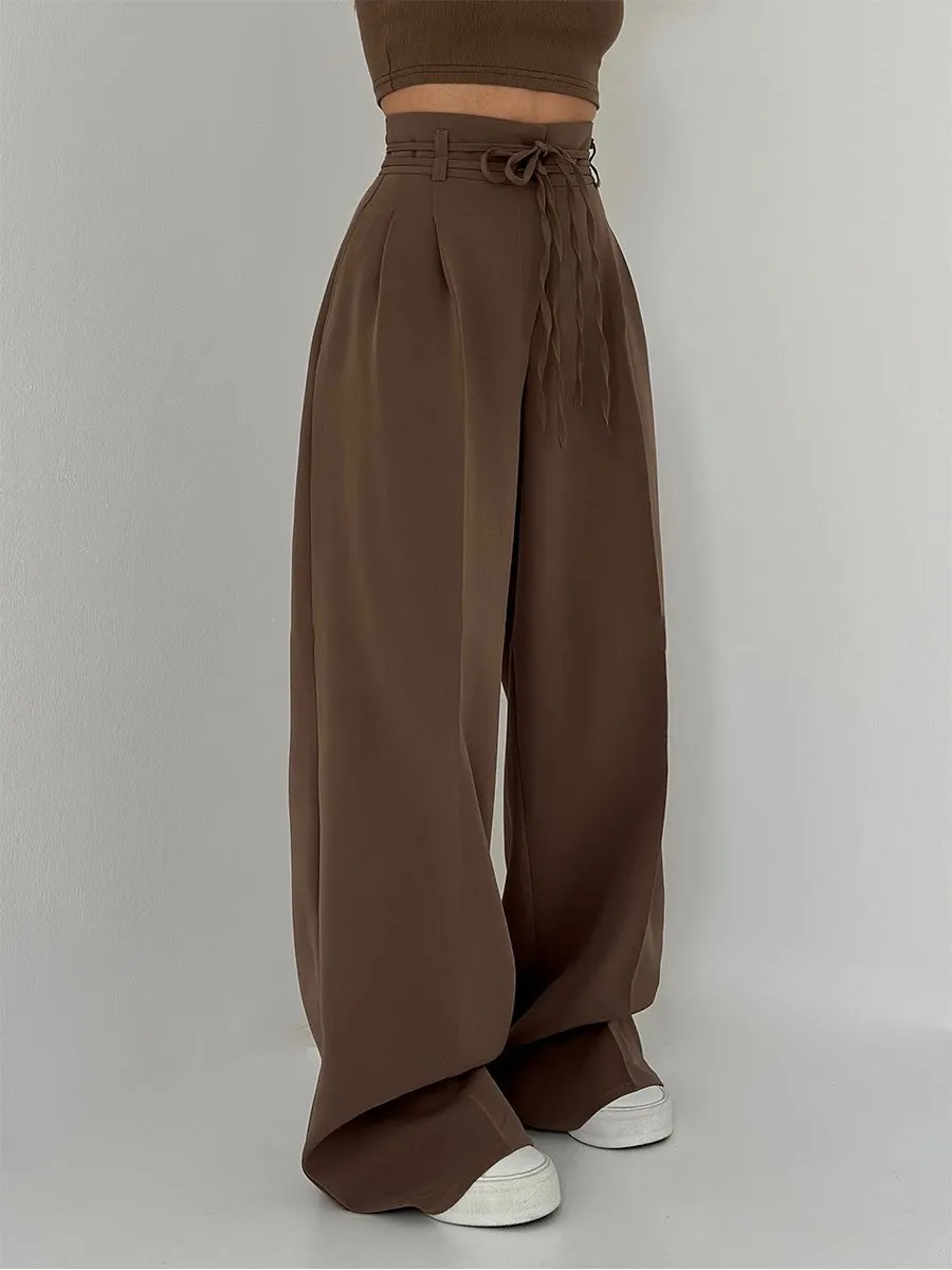 Lina - Elegant wide-leg trousers with high waist and belt detail