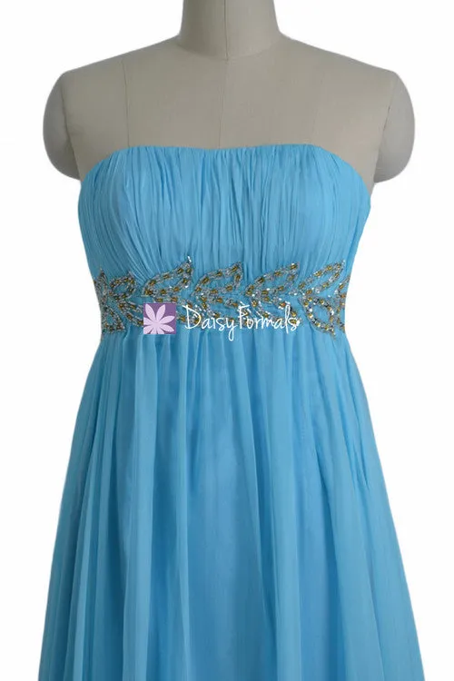 Long Blue Beading Party Dress for Special Occasions Strapless Formal Dress (PR28207)