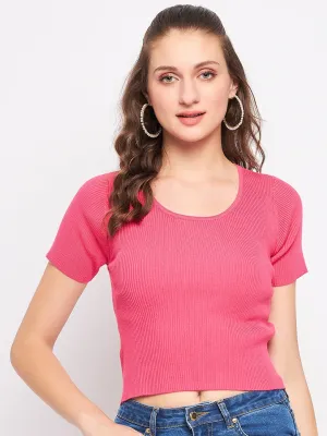 Madame Hot Pink Scoop Neck Crop Top