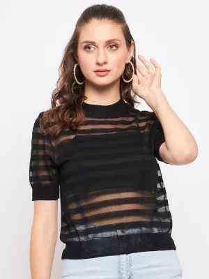 Madame Striped Black Semi Sheer Top