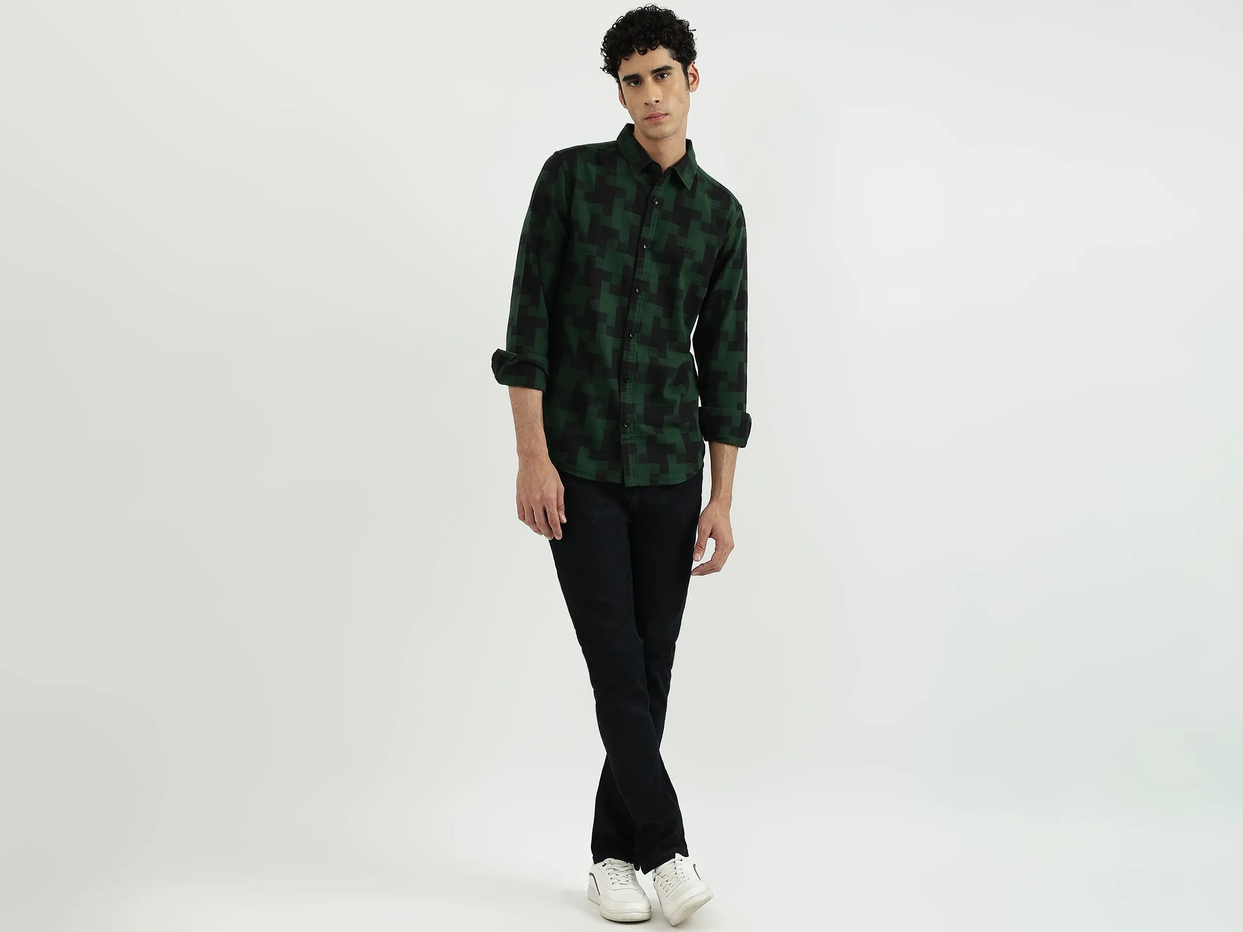 Men Check Spread Collar Shirt