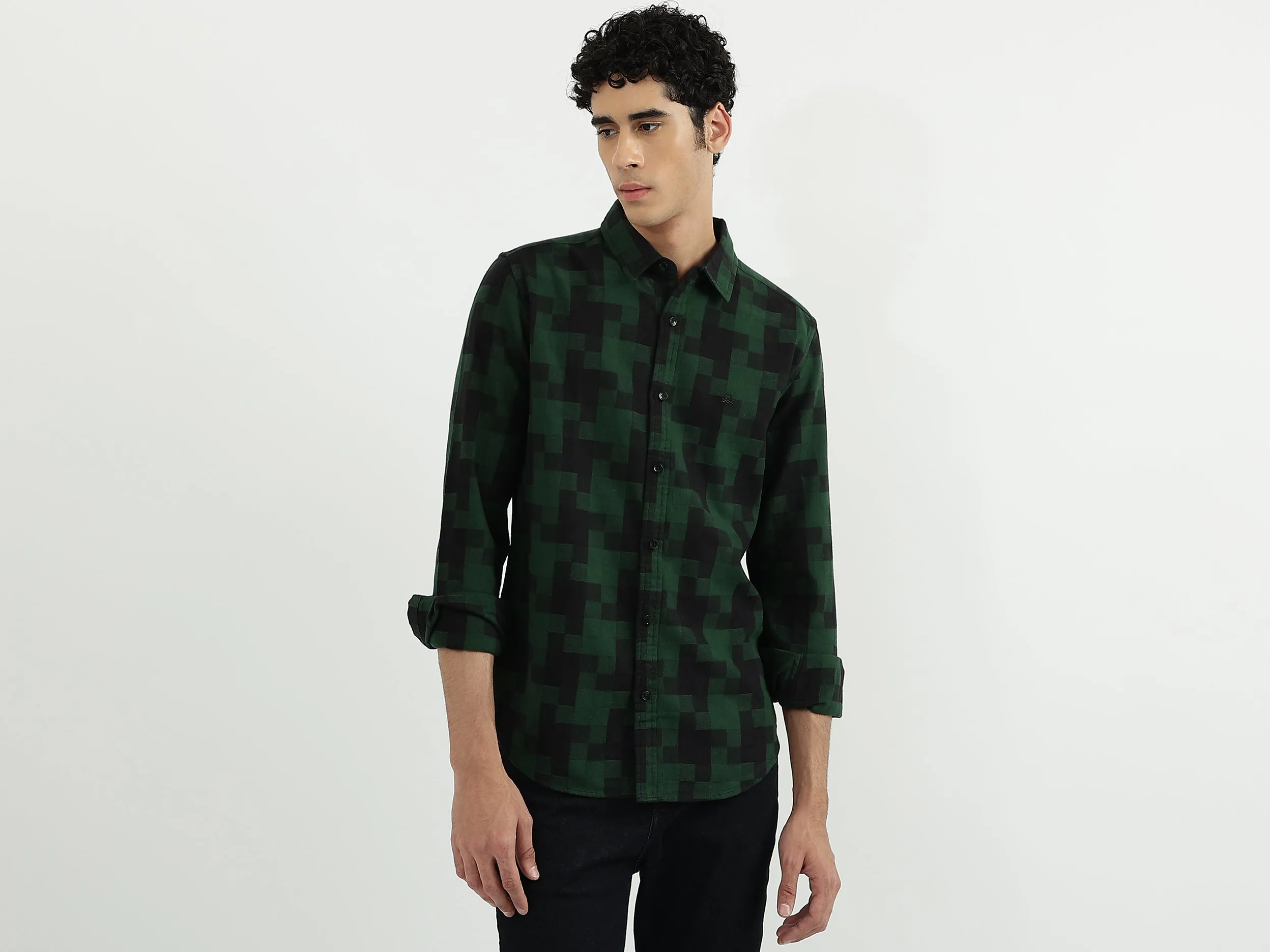 Men Check Spread Collar Shirt