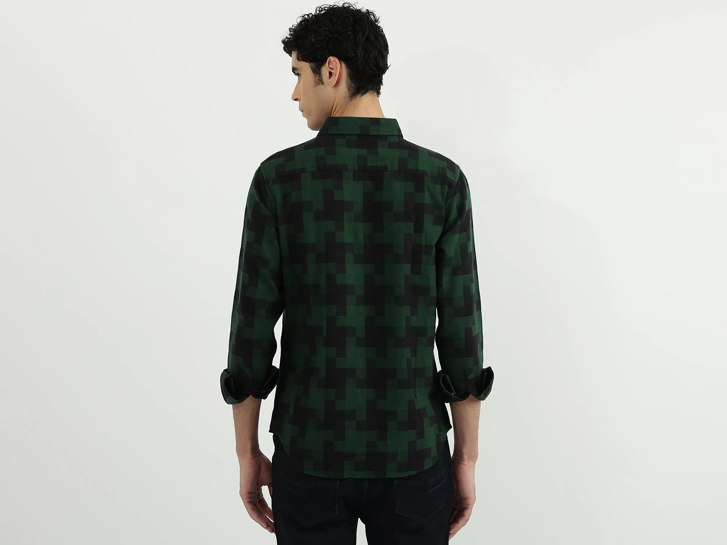 Men Check Spread Collar Shirt