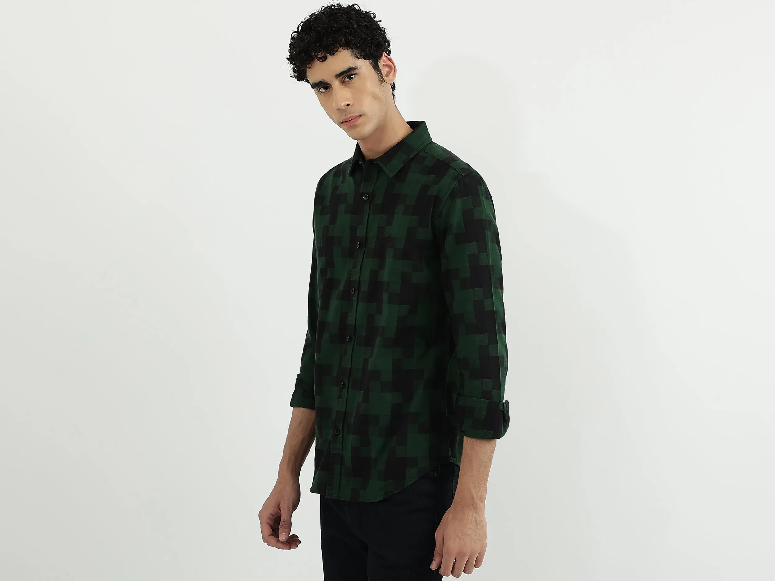 Men Check Spread Collar Shirt