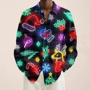 Men's Neon Christmas Art Vintage Stripe Print Long Sleeve Shirt