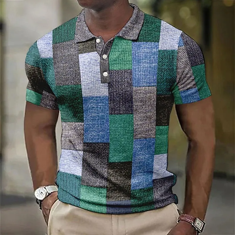 Men's Plaid Print Casual Short Sleeve Polo