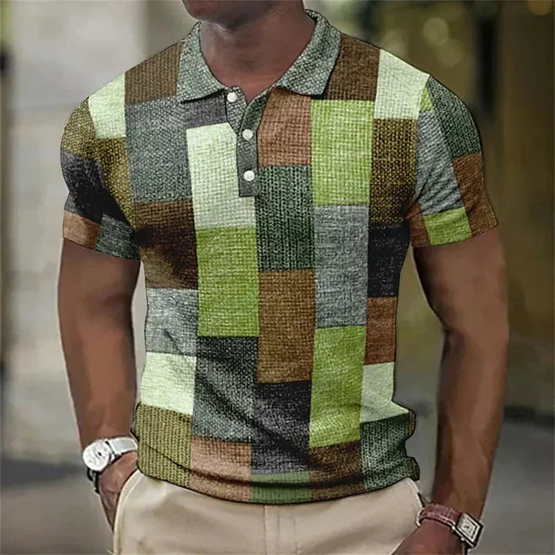 Men's Plaid Print Casual Short Sleeve Polo