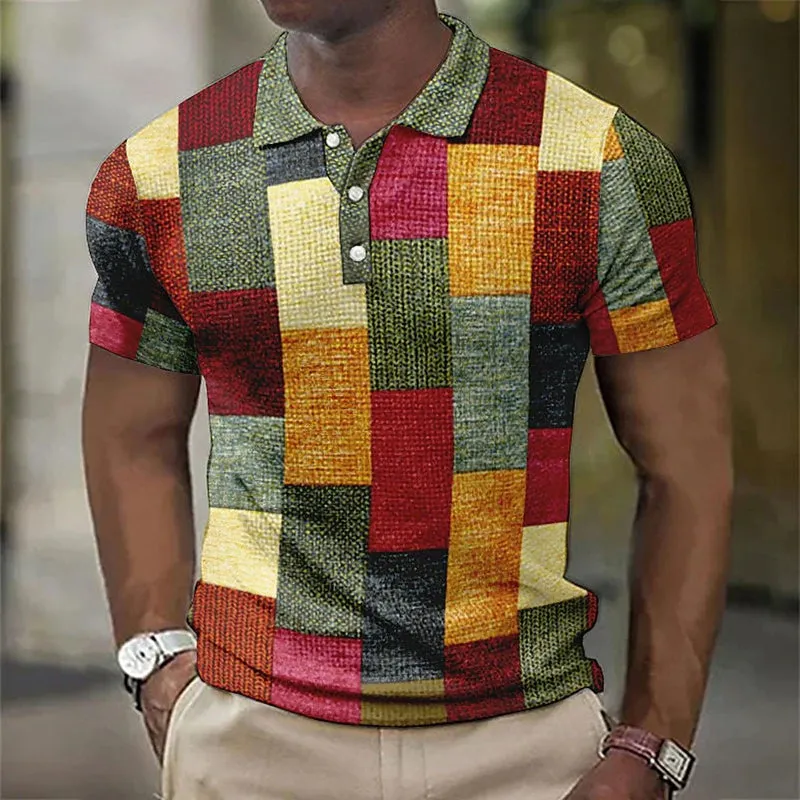 Men's Plaid Print Casual Short Sleeve Polo