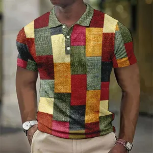 Men's Plaid Print Casual Short Sleeve Polo