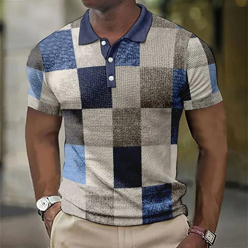 Men's Plaid Print Casual Short Sleeve Polo