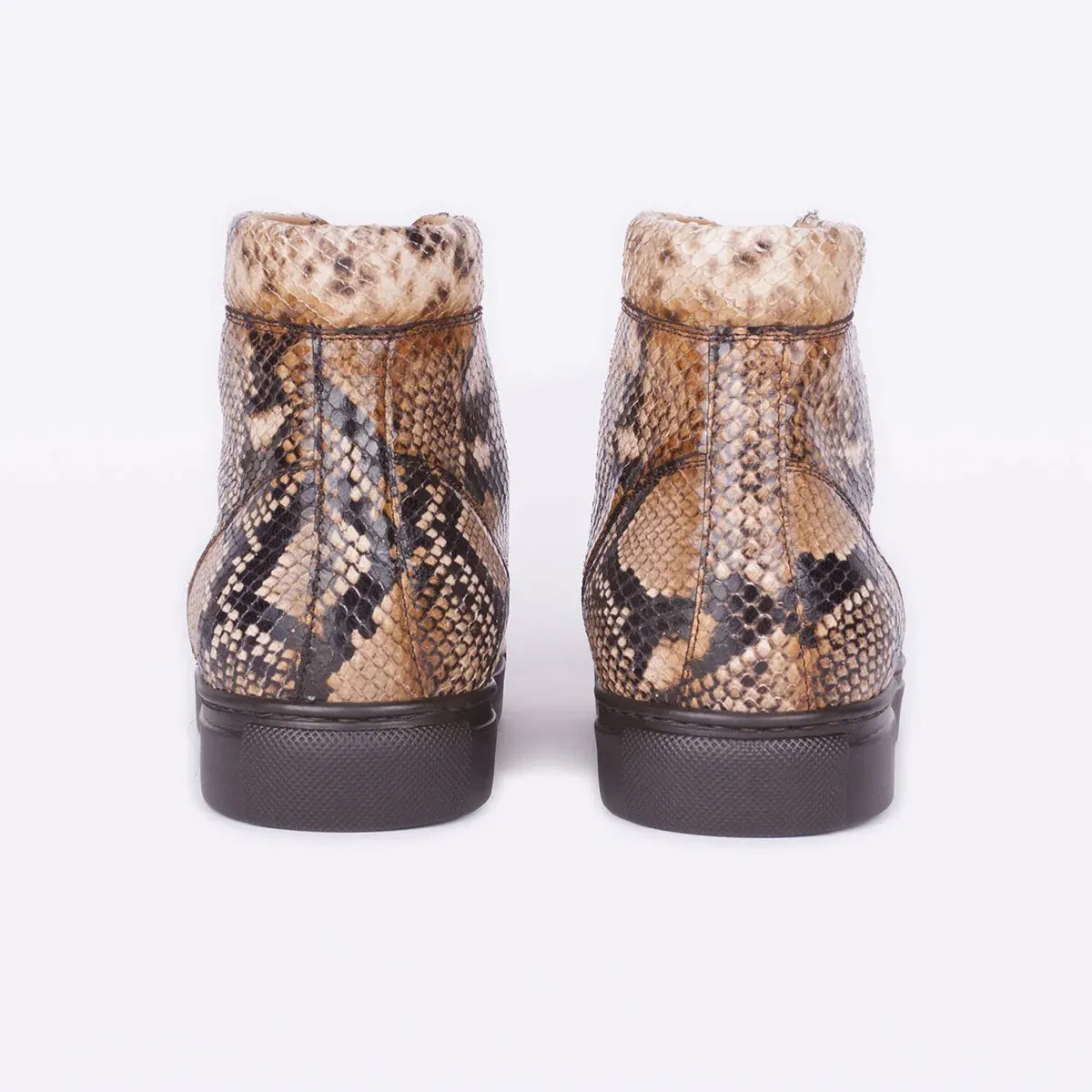 Men's Shoes Brown Python Print / Calf-Skin Leather High-Top Sneakers - Sneaker Shoes
